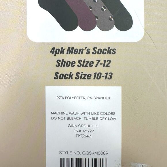 Vinyl Socks 4-Pack Men’s Crew Socks - Shoe Size 7-12 (Sock Size 10-13) - Picture 3 of 4